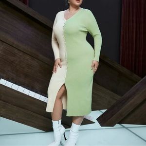 Color Block Button Up Sweater Dress